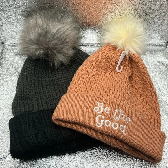 Apt. 9 Accessories - (2) Toboggans 1 black and grey and 1 peach color
